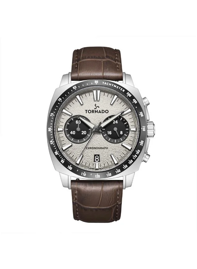 تورنيدو Men's Leather Chronograph Watch T25104S-SLDI-D - 42mm